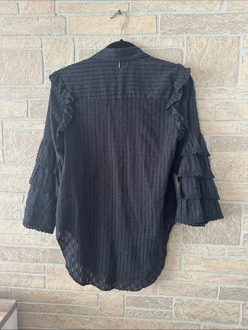 MISA Los Angeles Juana Ruffle Sleeve Blouse Shirt Eyelet Cotton  size M